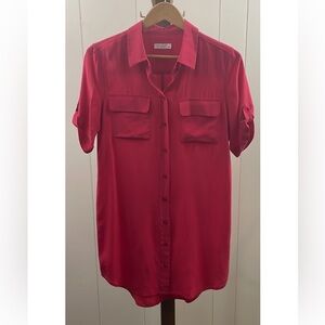 Equipment Berry Silk Button Up Tunic Top